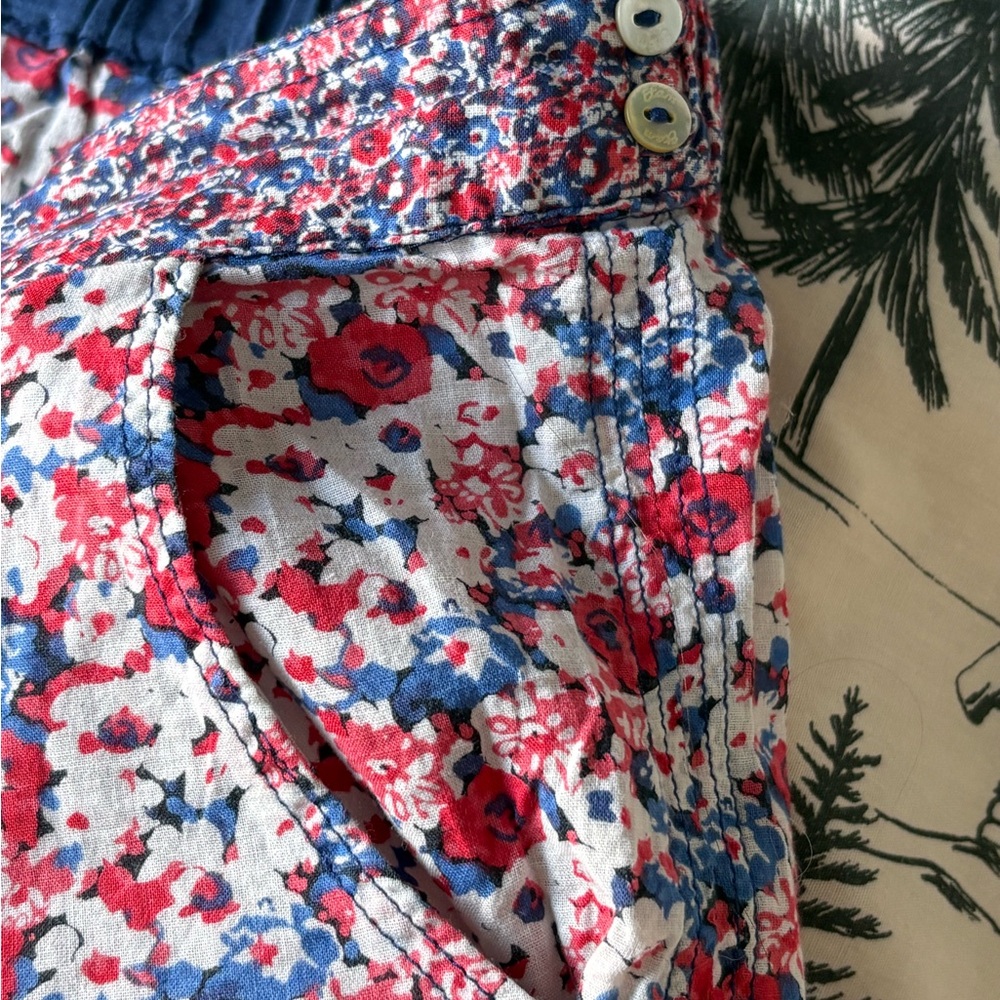 Floral Print Pocket Shorts in Red, Blue & White - Pajama Shorts